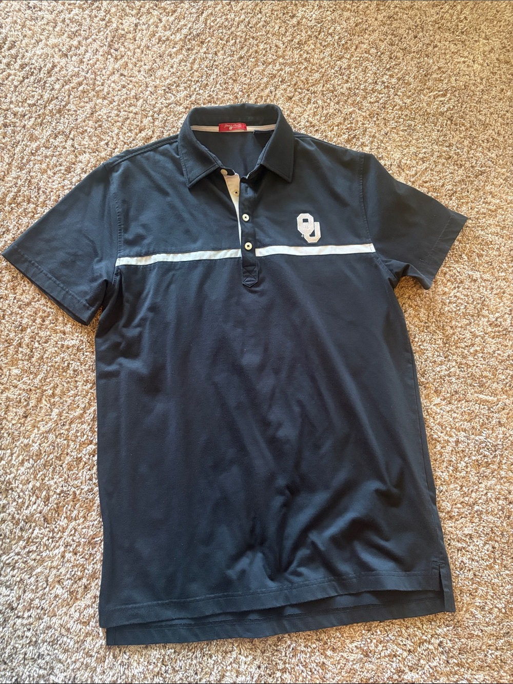 Black Polo Shirt with White Chest Stripe and OU Logo